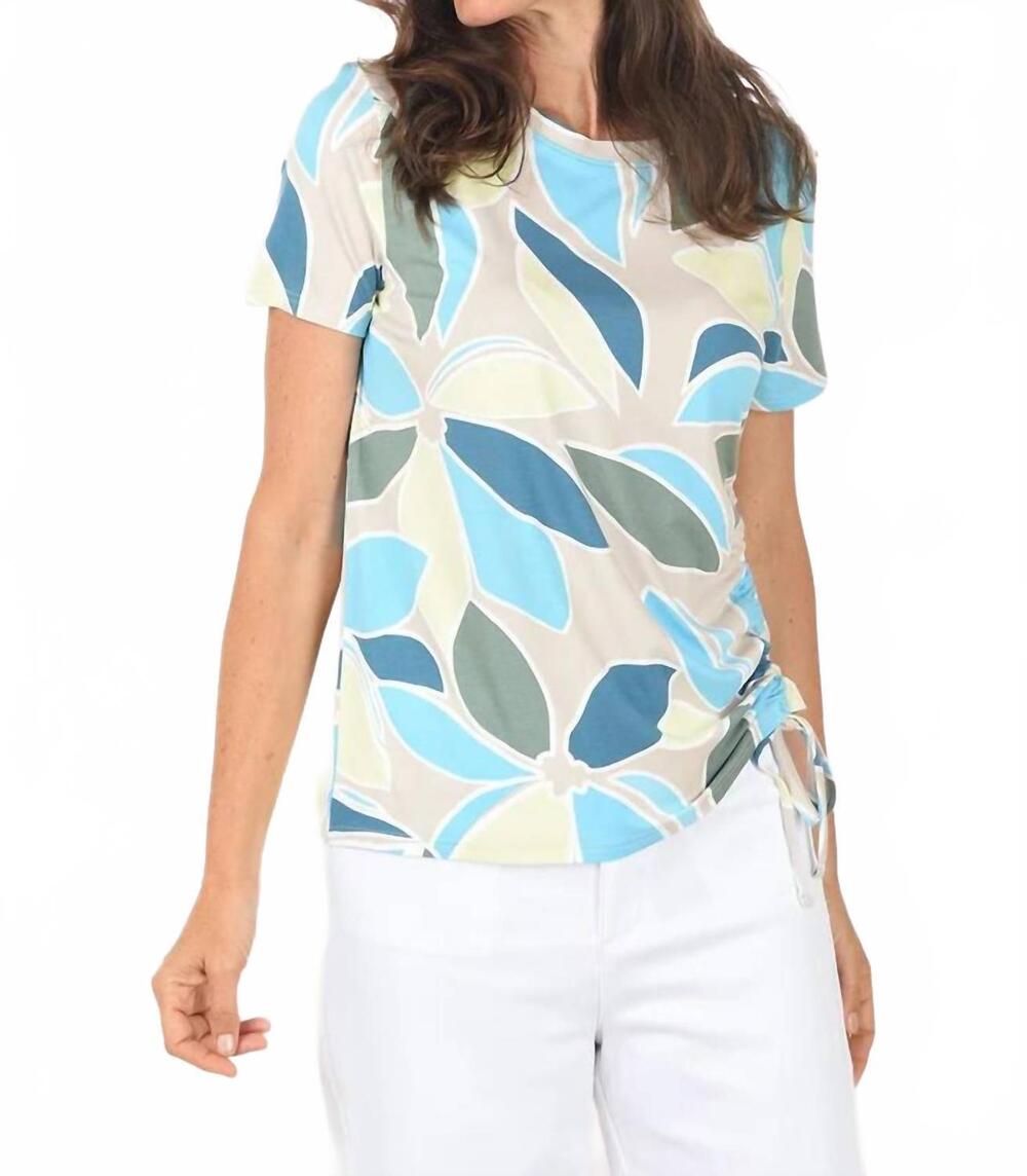 NEW MB BY TRIBAL short sleeve top with side ruching in aqua sky